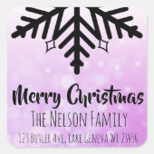 紫色のスノーフレークパーソナライズされたクリスマス スクエアシール (正面)