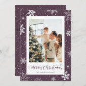紫色のスノーフレーク写真クリスマスカード シーズンカード (正面/裏面)