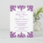 紫色のスノーフレーク冬のベビースシャワー 招待状 (スタンド正面)