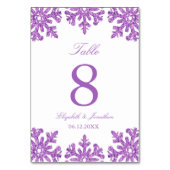 紫色のスノーフレーク冬の結婚式 テーブルナンバー (裏面)