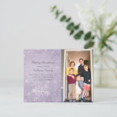 紫色のスノーフレーク渦巻き旋回ホリディフォトポストカード シーズンポストカード (スタンド正面)