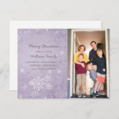 紫色のスノーフレーク渦巻き旋回ホリディフォトポストカード シーズンポストカード (正面/裏面)