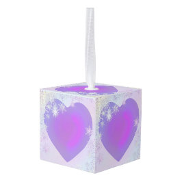 紫色のスノーフレーク キューブオーナメント