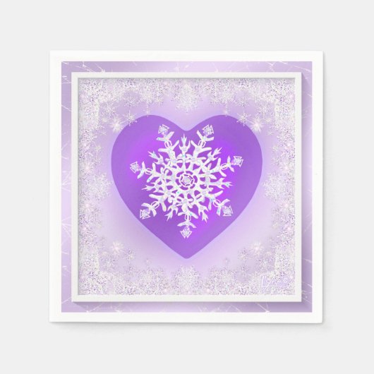 紫色のスノーフレーク スタンダードカクテルナプキン (正面)