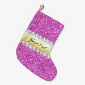 紫色のスパンコールの金ゴールドのホイルおよびダイヤモンド スモールクリスマスストッキング (正面 (吊り時))