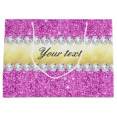 紫色のスパンコールの金ゴールドホイルのきらきら光るなダイヤモンド ラージペーパーバッグ (正面)