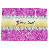 紫色のスパンコールの金ゴールドホイルのきらきら光るなダイヤモンド ラージペーパーバッグ (裏面)