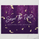 紫色のスパークリー写真コラージュ日付カードを保存 チラシ (裏面)