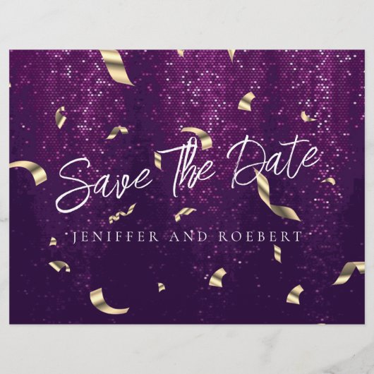 紫色のスパークリー写真コラージュ日付カードを保存 チラシ (裏面)