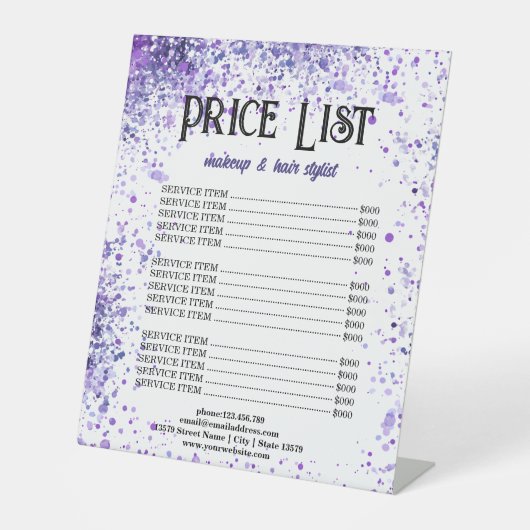 紫色のスパークル価格リスト美しいプロフェッショナル 台座サイン (正面)