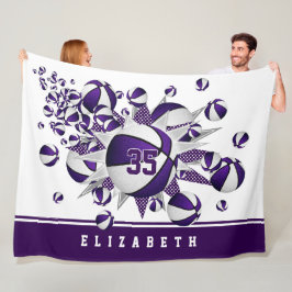 紫色のスポーツルームデコガールスカゴボールの星 フリースブランケット