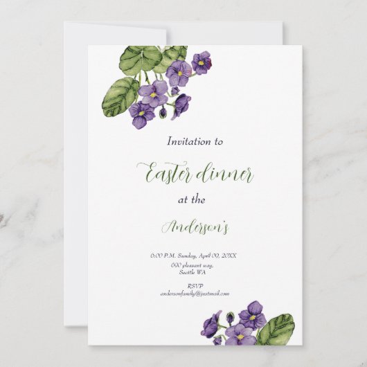紫色のスミレ水の色イースターディナー招待状 招待状 (正面)