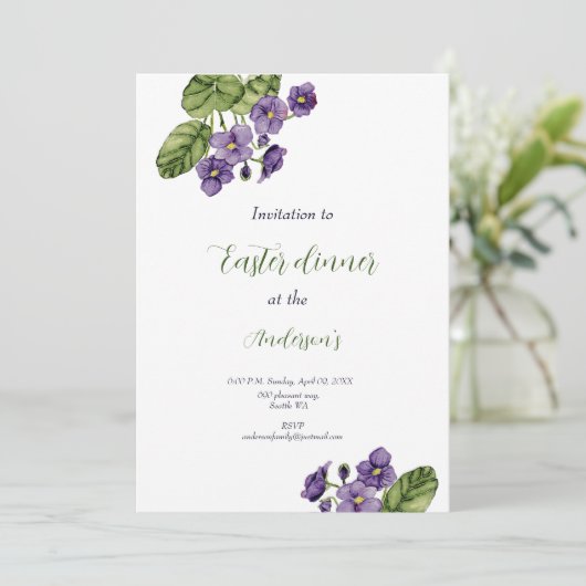 紫色のスミレ水の色イースターディナー招待状 招待状 (スタンド正面)