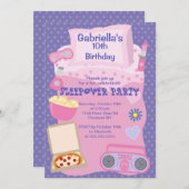 紫色のスランバー・パーティーのおもしろいの誕生日の招待状 招待状 (正面/裏面)