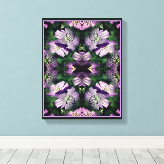紫色のゼラニウムの花の乗算抽象芸術 キャンバスプリント (インサイチュ (ウッドフロア))
