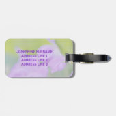 紫色のゼラニウムワイルドフラワーの写真とカスタム情報 ラゲッジタグ (裏面横)