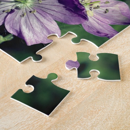 紫色のゼラニウム花フレームあなたの写真を追加 ジグソーパズル (側面)