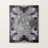 紫色のゼラニウム花フレームあなたの写真を追加 ジグソーパズル (縦)