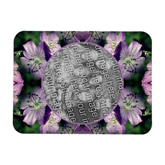 紫色のゼラニウム花フレームあなたの写真を追加 マグネット (横)