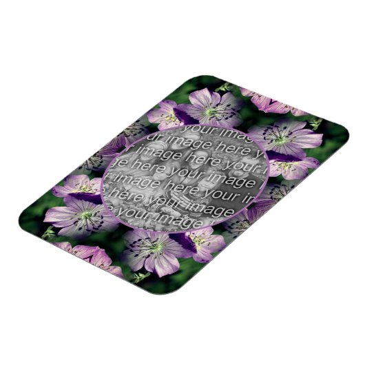 紫色のゼラニウム花フレームあなたの写真を追加 マグネット (左側)