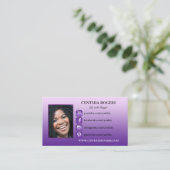 紫色のソーシャルメディアアイコン写真名刺 名刺 (スタンド正面)