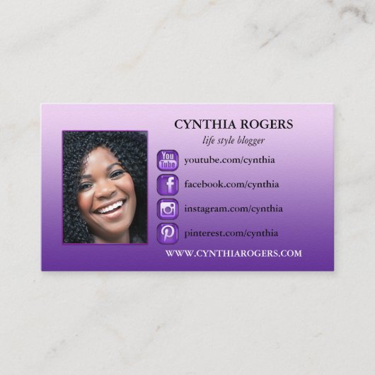 紫色のソーシャルメディアアイコン写真名刺 名刺 (正面)
