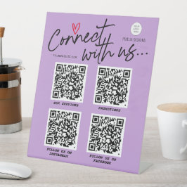 紫色のソーシャルメディアネットワークQRコードモダン記号 台座サイン