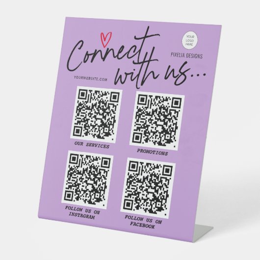 紫色のソーシャルメディアネットワークQRコードモダン記号 台座サイン (正面)