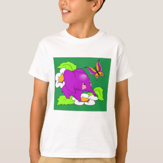 紫色のゾウT型 Tシャツ