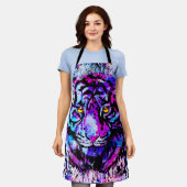紫色のタイガーヘッド – タイガーエプロン – タイガーポートレート エプロン (着用した状態)