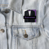 紫色のタキシードのカスタマイズ可能な花婿の付添人ボタン 缶バッジ (インサイチュ)