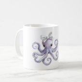 紫色のタコ 白いリボン コーヒーマグカップ (正面左)