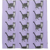 紫色のタビー猫かわいい猫アートシャワーカーテン シャワーカーテン (正面)