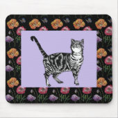 紫色のタビー猫花柄マウスマットフローラ マウスパッド (正面)