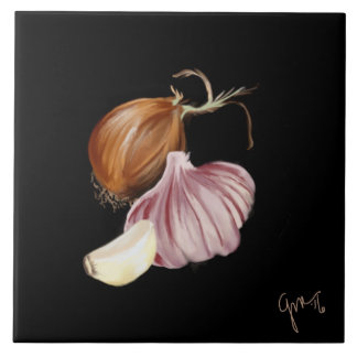 紫色のタマネギおよびニンニク タイル