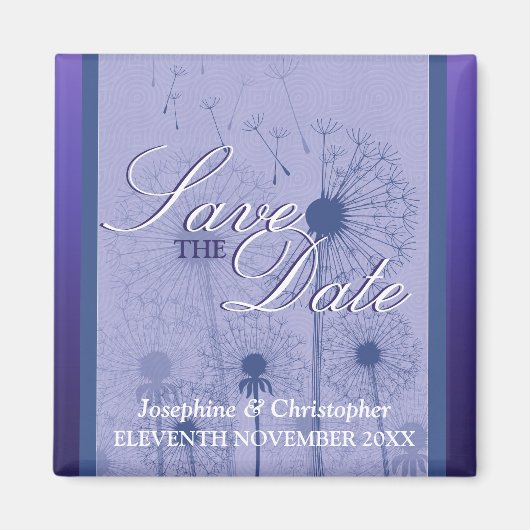 紫色のタンポポ日付磁石を保存 マグネット (正面)