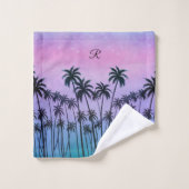 紫色のターコイズのPalmTrees、イニシャル付き/なし バスタオルセット (ウォッシュタオル)