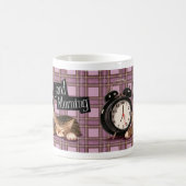 紫色のタータンチェックの子ネコ コーヒーマグカップ (中央)