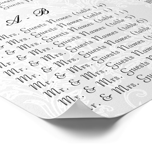 紫色のダマスクの座席表(アルファベット) ポスター (角)