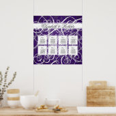 紫色のダマスクの渦巻き旋回8テーブルの座席表 ポスター (キッチン)