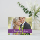 紫色のダマスクの結婚式の写真ありがとうはがき ポストカード (スタンド正面)