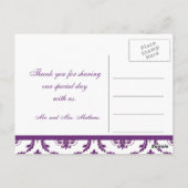 紫色のダマスクの結婚式の写真ありがとうはがき ポストカード (裏面)