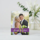 紫色のダマスクの結婚式の写真ありがとうはがき ポストカード (スタンド正面)