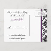 紫色のダマスクウェディングsvpカード インビテーションポストカード (裏面)