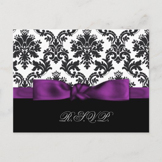 紫色のダマスクウェディングsvpカード インビテーションポストカード (正面)