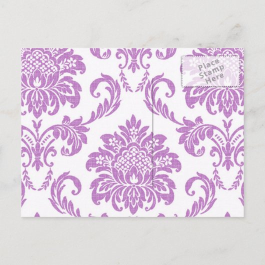 紫色のダマスク日付のはがきを保存 案内ポストカード (裏面)