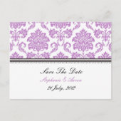 紫色のダマスク日付のはがきを保存 案内ポストカード (正面)