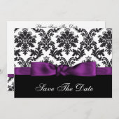 紫色のダマスク日付を保存 セーブザデート (正面/裏面)