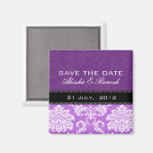 紫色のダマスク日付磁石を保存 マグネット (正面/裏面)