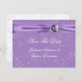 紫色のダマスク紫のリボン宝石の日付を保存 案内ポストカード (正面/裏面)